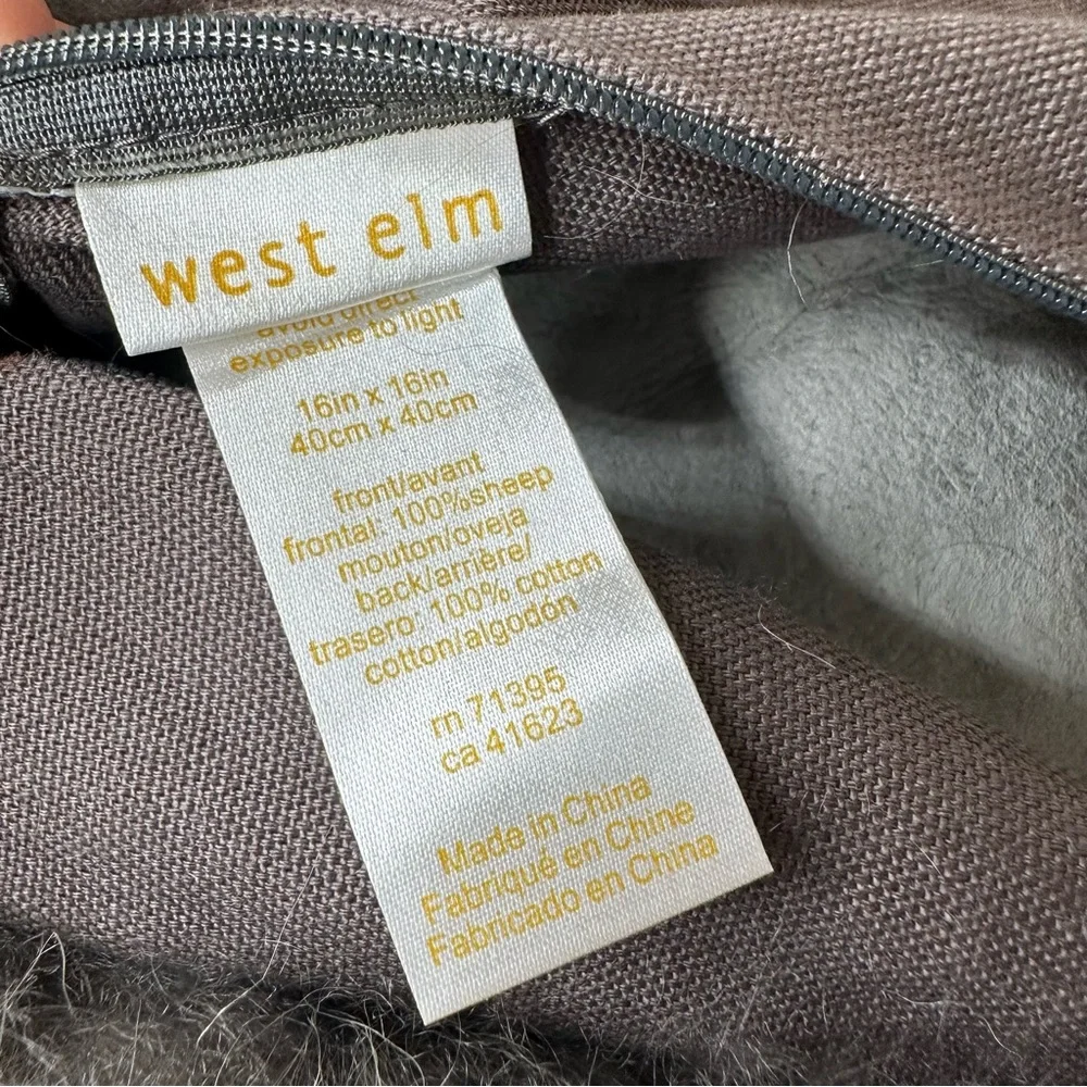 West Elm Pillow Cover Only 100% Mongolian Sheep Wool Hair Gray 16